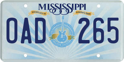 MS license plate OAD265