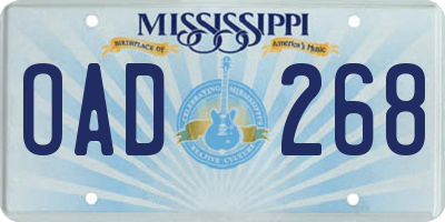 MS license plate OAD268
