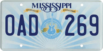 MS license plate OAD269