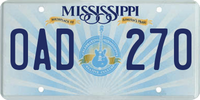 MS license plate OAD270
