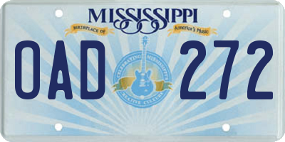 MS license plate OAD272