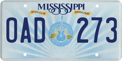 MS license plate OAD273