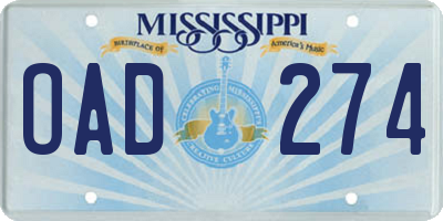 MS license plate OAD274