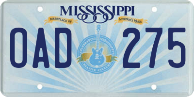 MS license plate OAD275