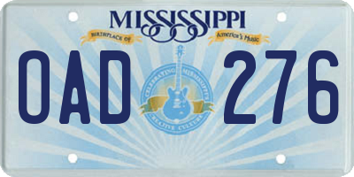 MS license plate OAD276