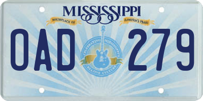 MS license plate OAD279