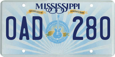 MS license plate OAD280