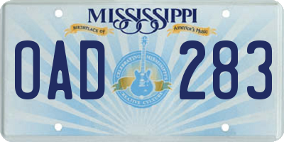 MS license plate OAD283