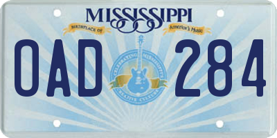 MS license plate OAD284