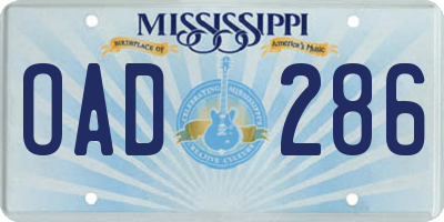 MS license plate OAD286
