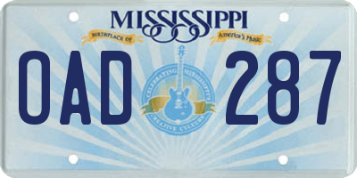 MS license plate OAD287