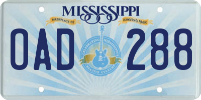 MS license plate OAD288