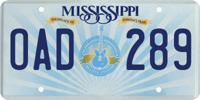 MS license plate OAD289