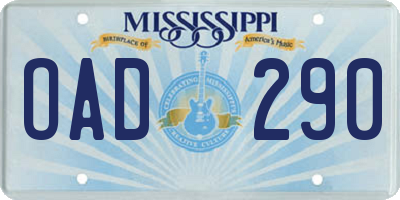 MS license plate OAD290