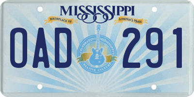 MS license plate OAD291