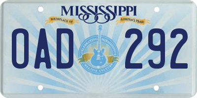 MS license plate OAD292