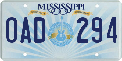 MS license plate OAD294