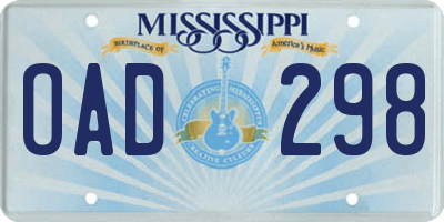 MS license plate OAD298