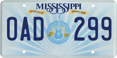 MS license plate OAD299