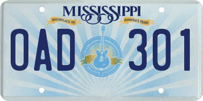 MS license plate OAD301