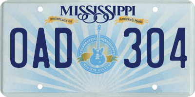 MS license plate OAD304