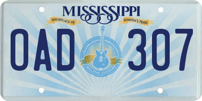 MS license plate OAD307