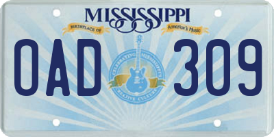 MS license plate OAD309