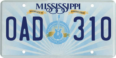 MS license plate OAD310