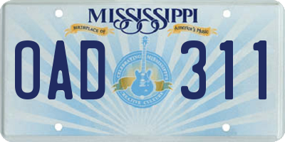 MS license plate OAD311