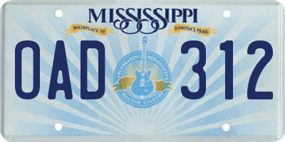 MS license plate OAD312