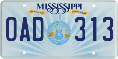 MS license plate OAD313