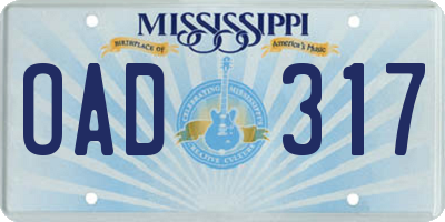 MS license plate OAD317