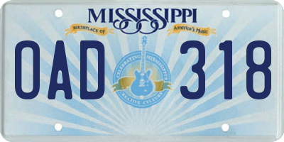 MS license plate OAD318