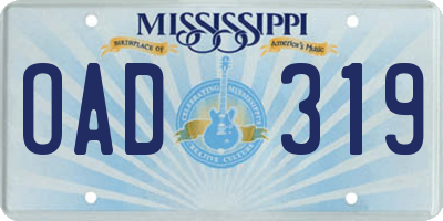 MS license plate OAD319