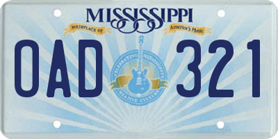 MS license plate OAD321