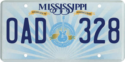 MS license plate OAD328