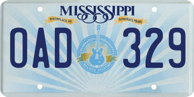 MS license plate OAD329