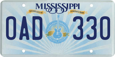 MS license plate OAD330