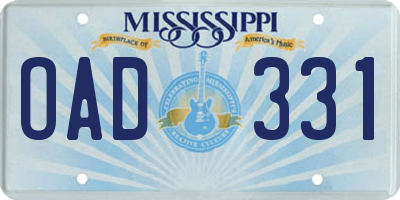 MS license plate OAD331