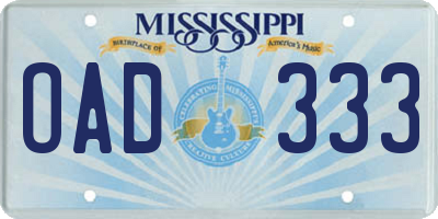 MS license plate OAD333