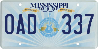 MS license plate OAD337