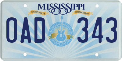 MS license plate OAD343