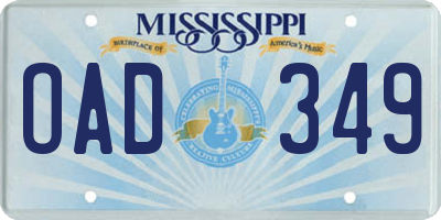 MS license plate OAD349