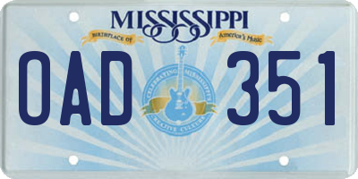 MS license plate OAD351