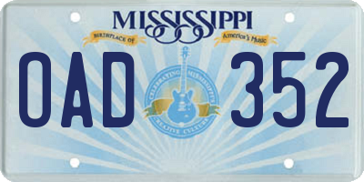 MS license plate OAD352