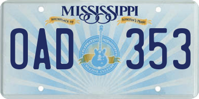 MS license plate OAD353