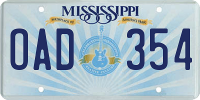 MS license plate OAD354