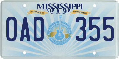 MS license plate OAD355