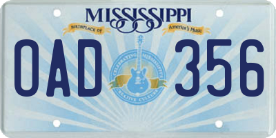 MS license plate OAD356
