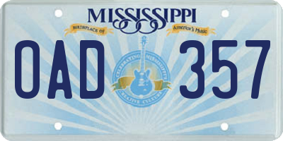 MS license plate OAD357